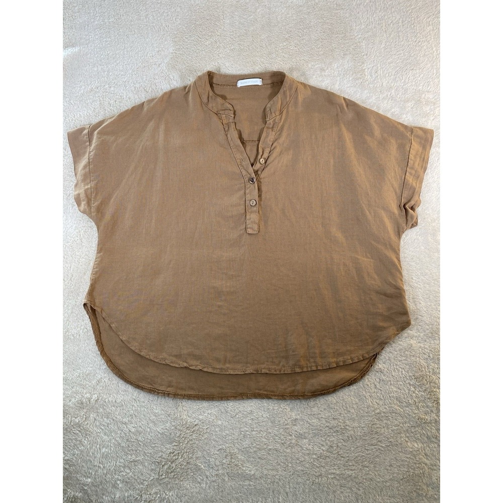 Made In Italy Tan Beige Linen Blend Short Sleeve Hi Lo Top No Size Tag